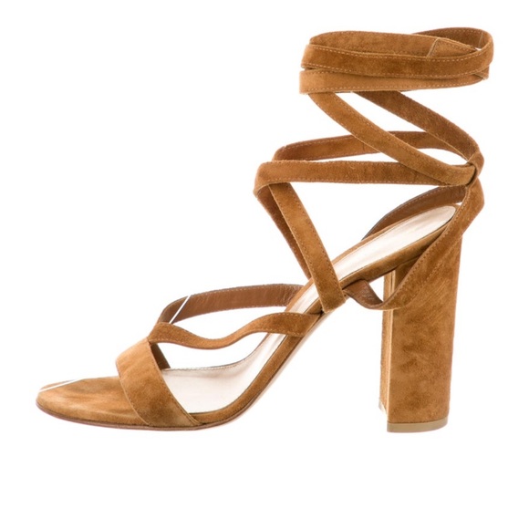Gianvito Rossi brown suede ankle wrap heels